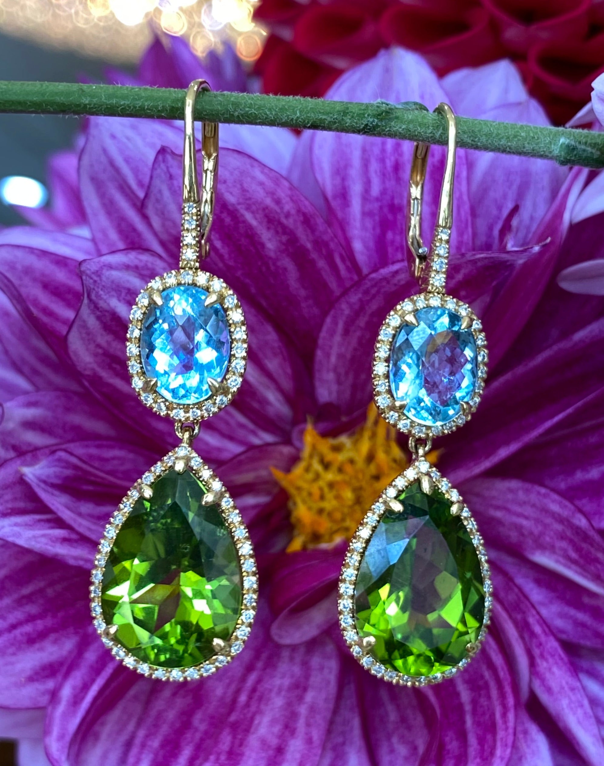 Coastal Grove Aquamarine and Peridot Dangle Earrings