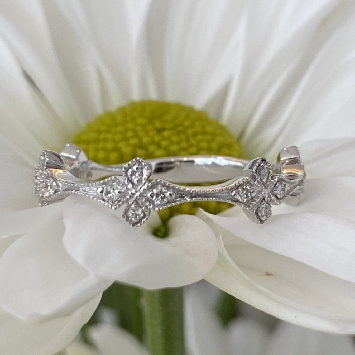 Unique Diamond & Milgrain Wedding Band