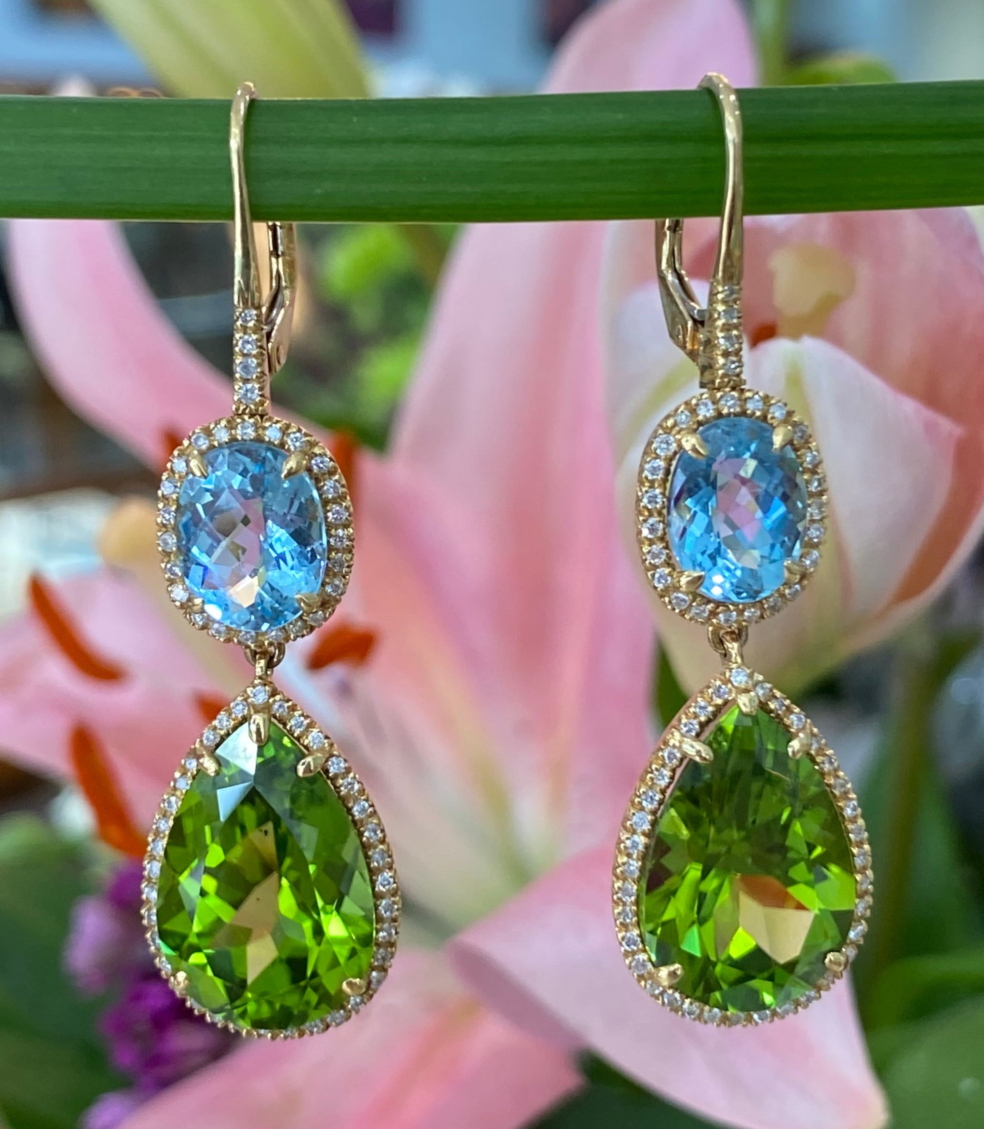 Coastal Grove Aquamarine and Peridot Dangle Earrings