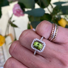 Load image into Gallery viewer, Peridot And Diamond Halo Ring