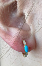 Load image into Gallery viewer, Turquoise &amp; Diamond Hoop Earrings
