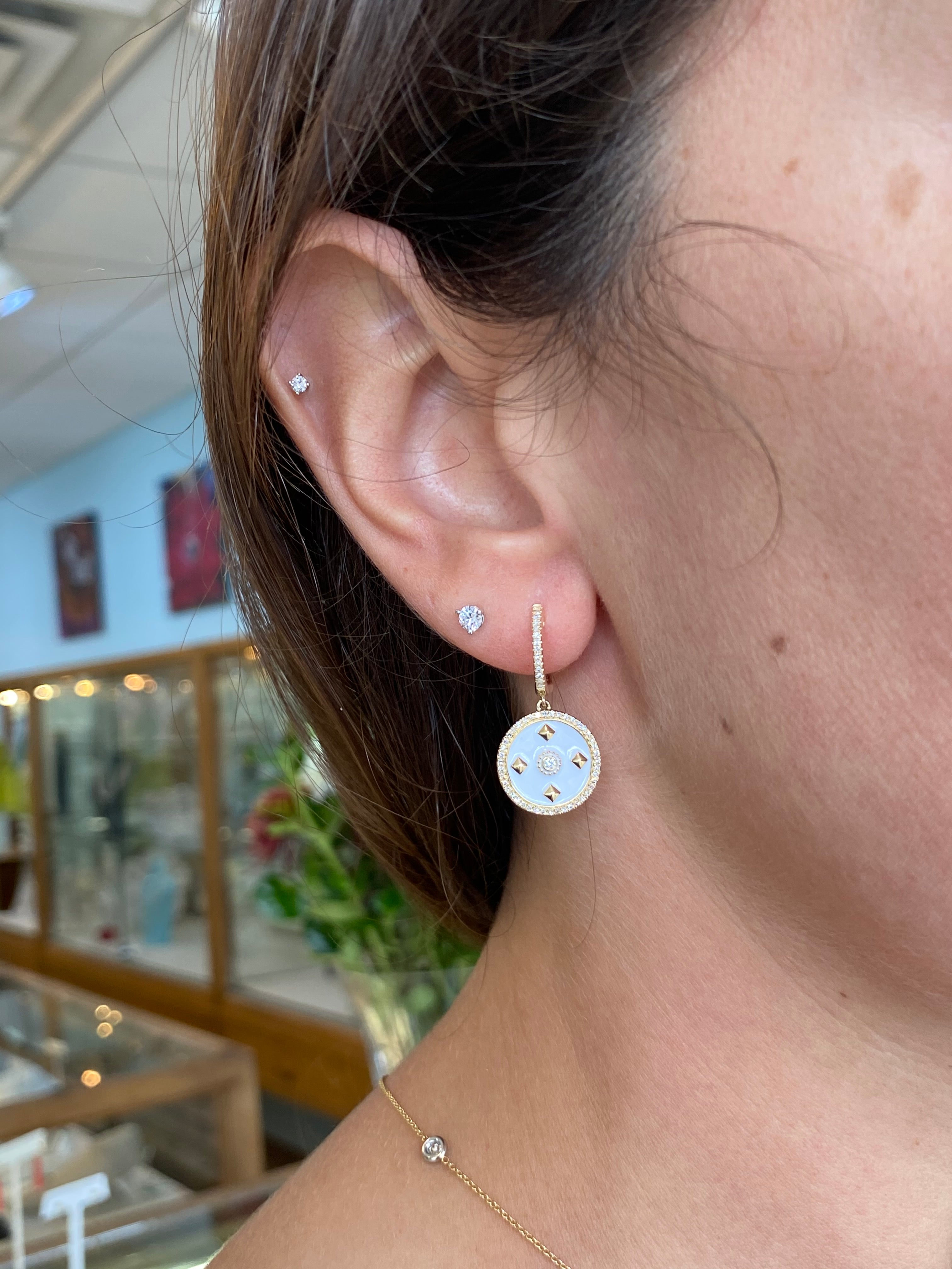 Diamond & Gold Enameled Earrings