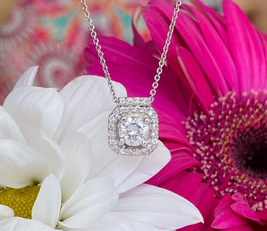 Diamond Square Halo Necklace