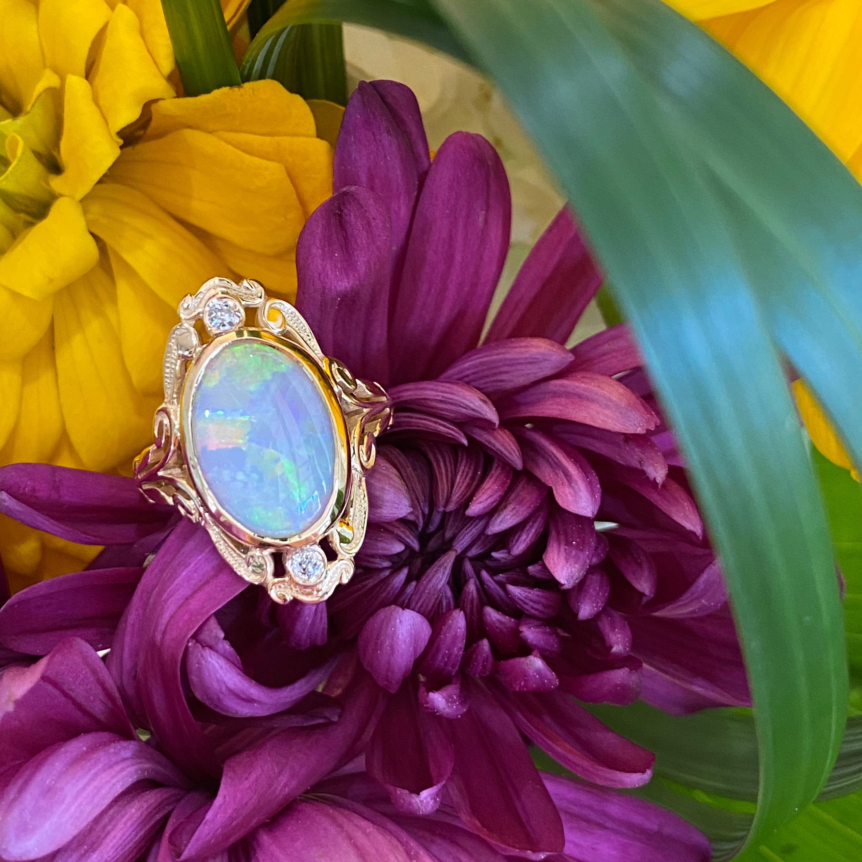 Vintage Opal & Diamond Ring