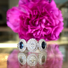 Load image into Gallery viewer, Oval Diamond & Sapphire Three Stone Ring