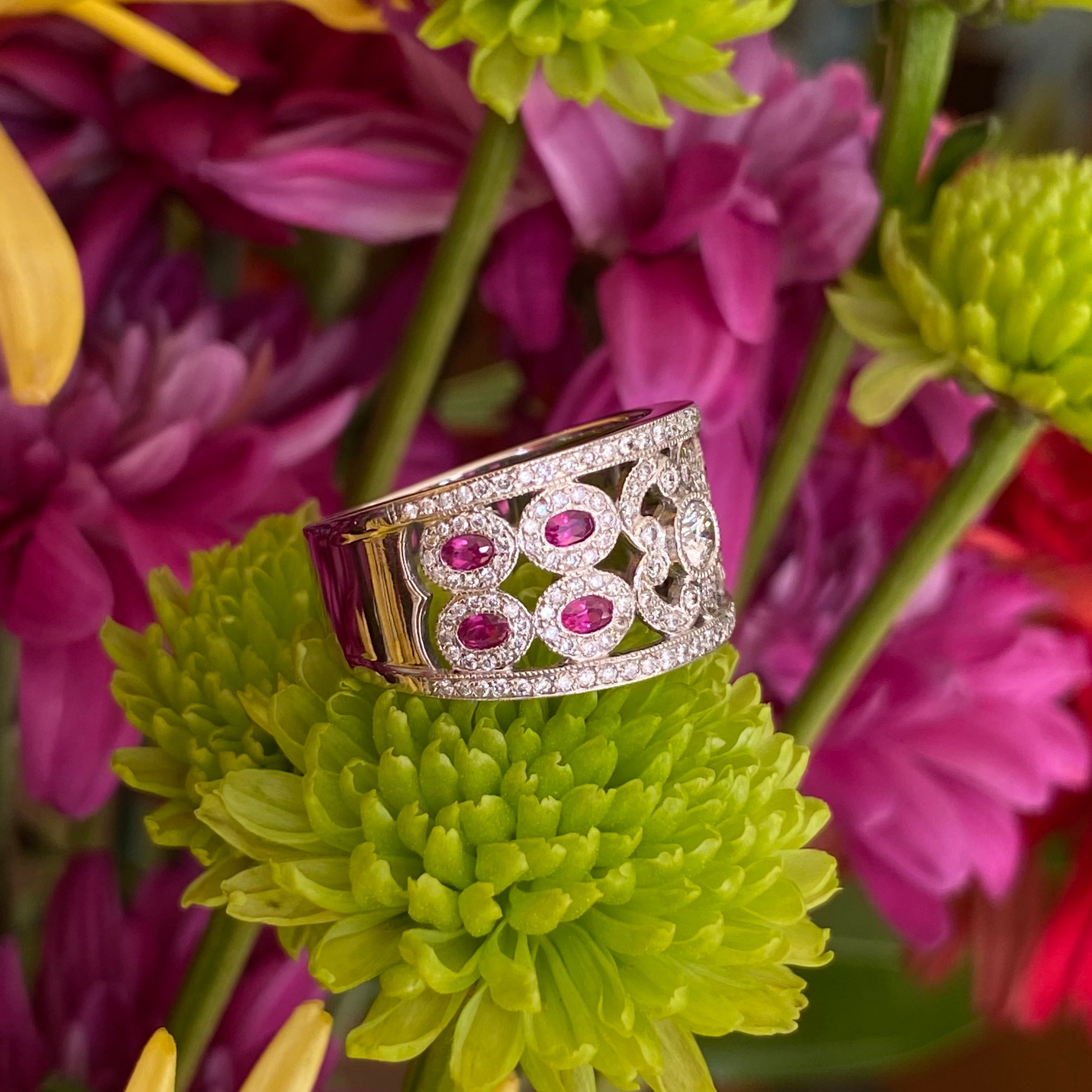 Ruby & Diamond Wide Pavé Set Band