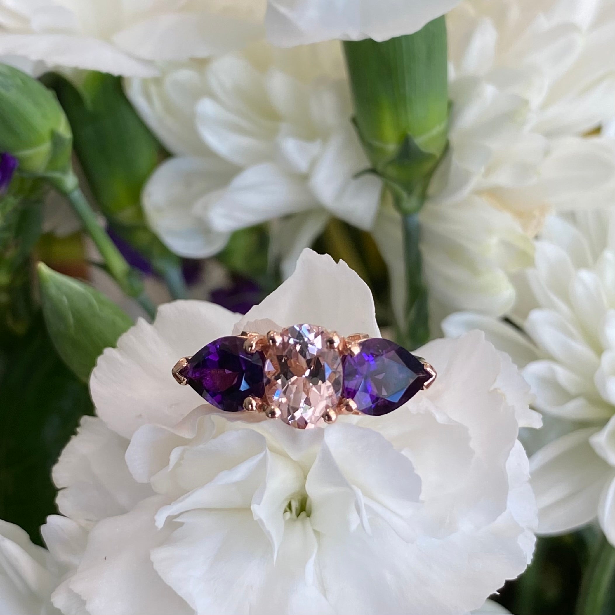 *On The Rocks* Morganite, Amethyst & Rose Gold Cocktail Ring 🍹