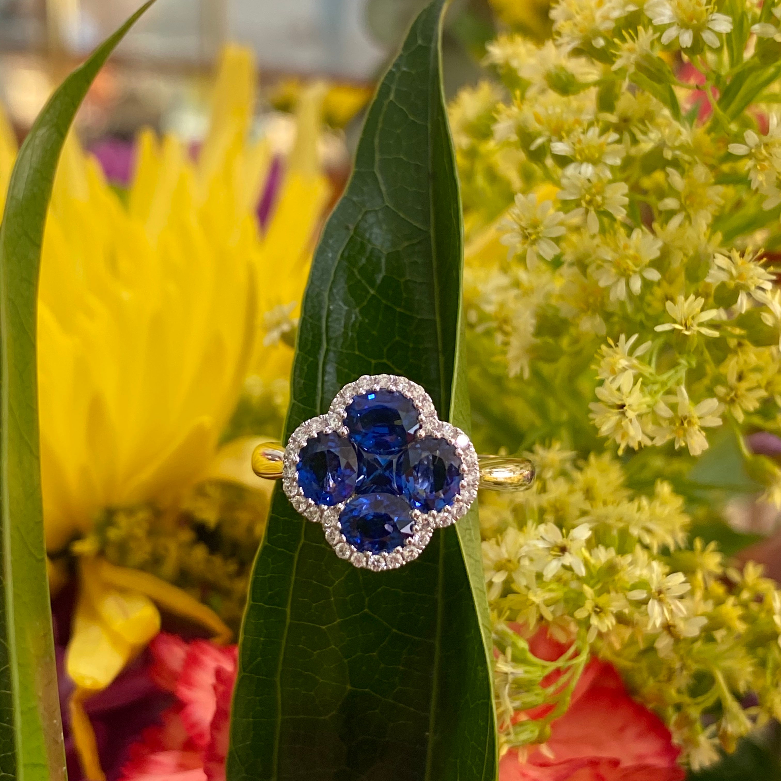 Midnight Clover Sapphire & Diamond Ring