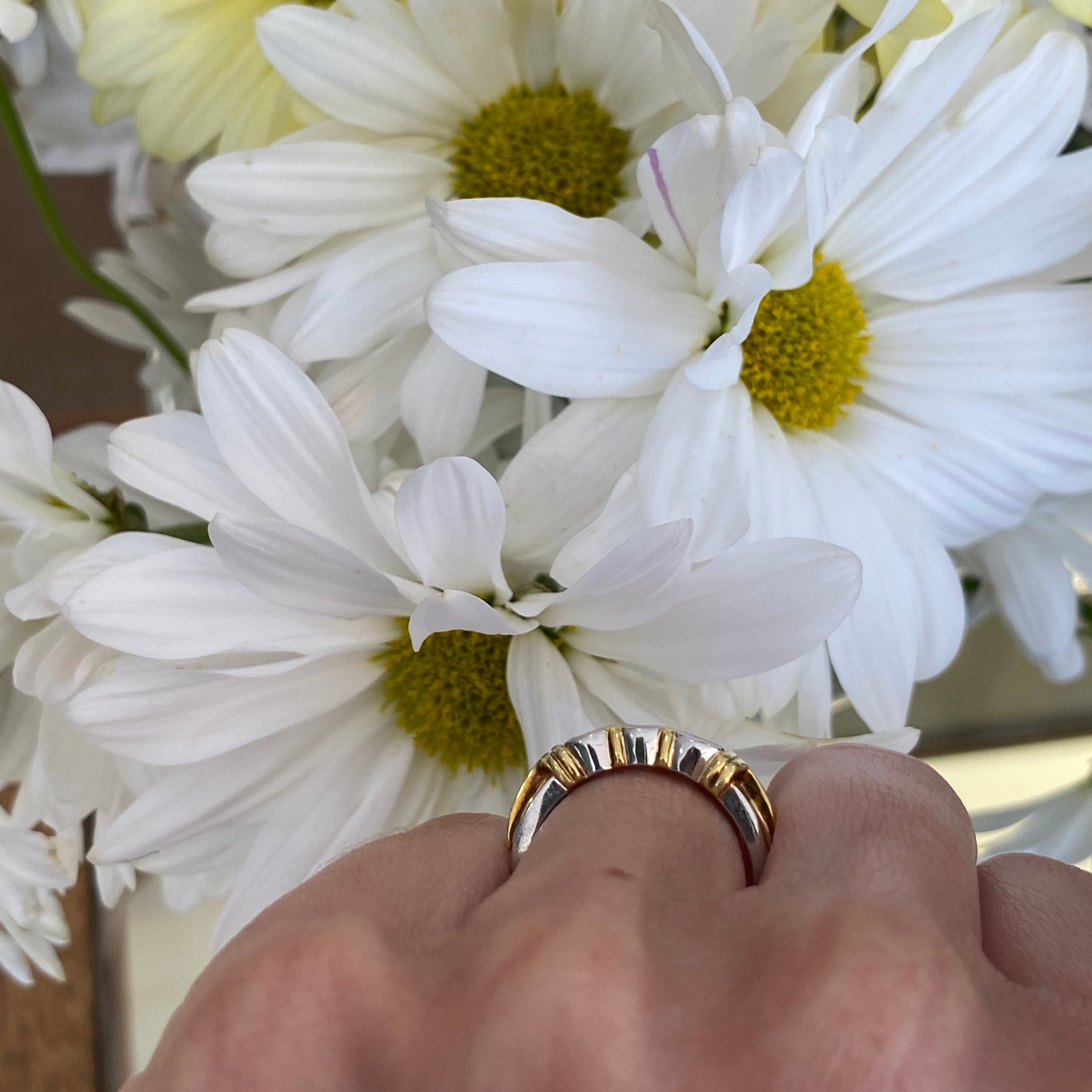 Platinum & 18K Yellow Gold Three Stone Diamond Ring