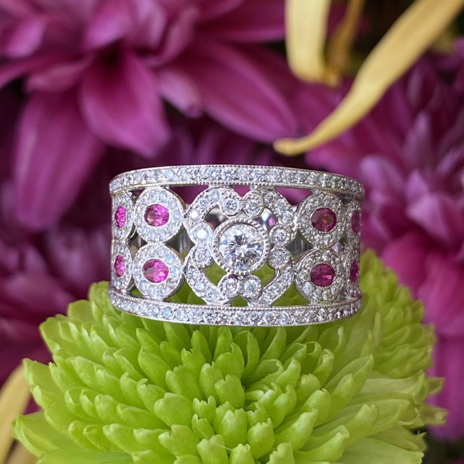 Ruby & Diamond Wide Pavé Set Band
