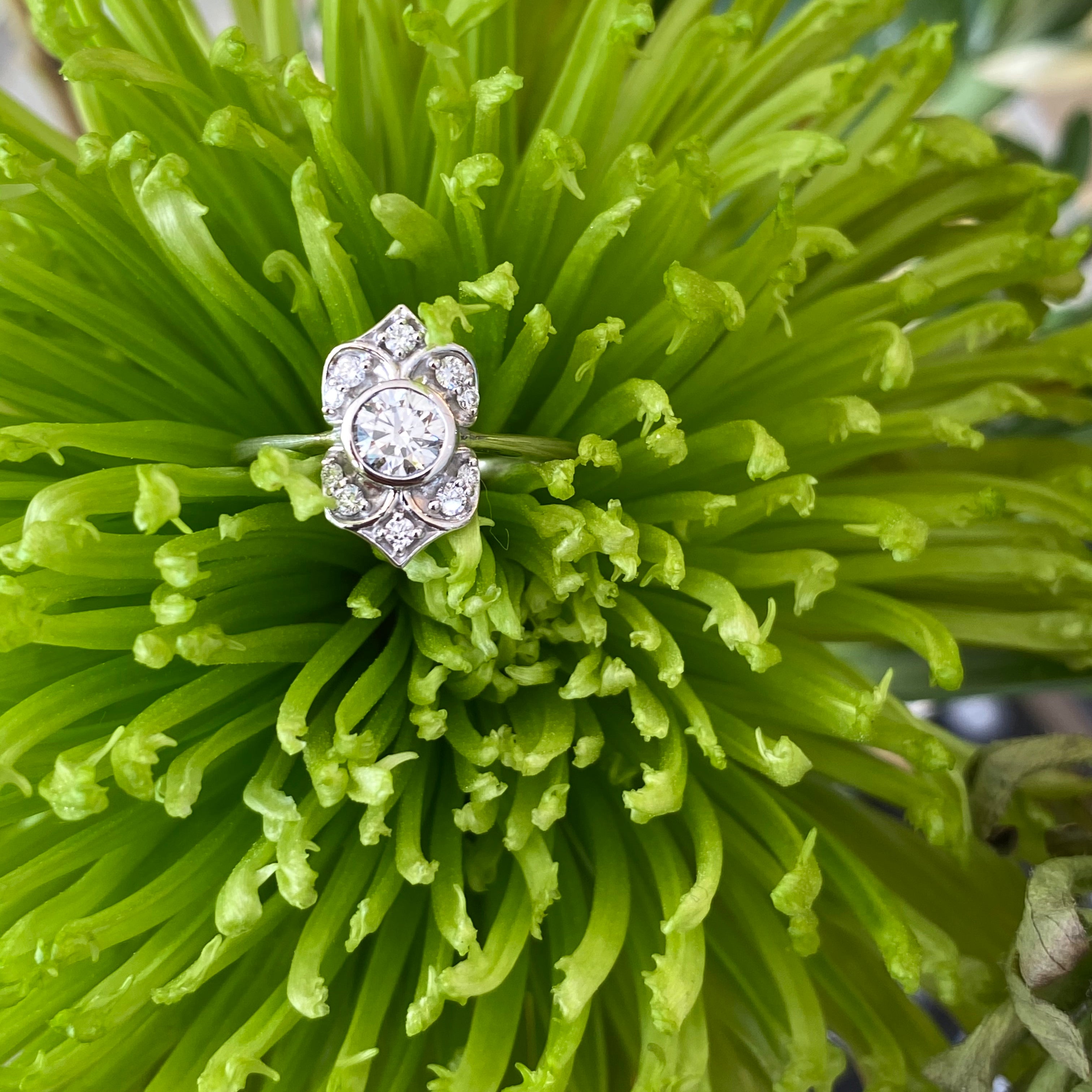 Vintage Inspired Bezel Set Diamond Ring