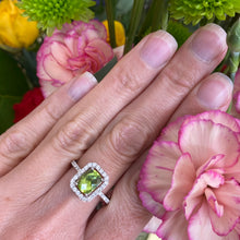 Load image into Gallery viewer, Peridot And Diamond Halo Ring