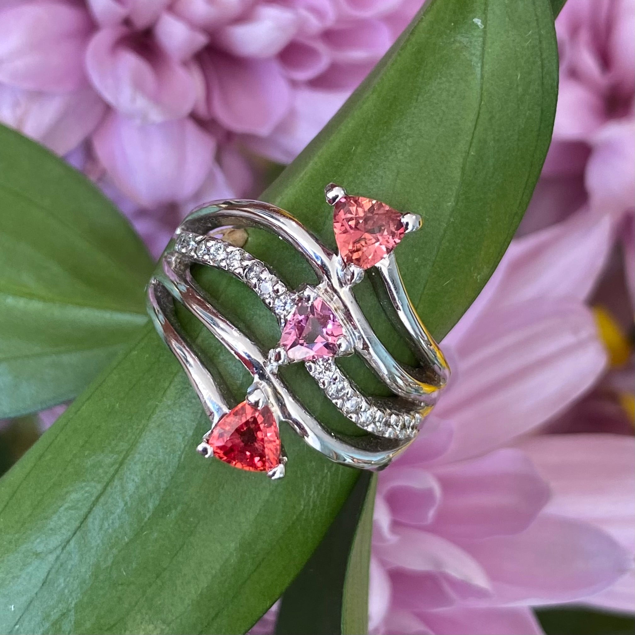 One-of-a-kind Orange Sapphire, Pink Tourmaline & Diamond Ring
