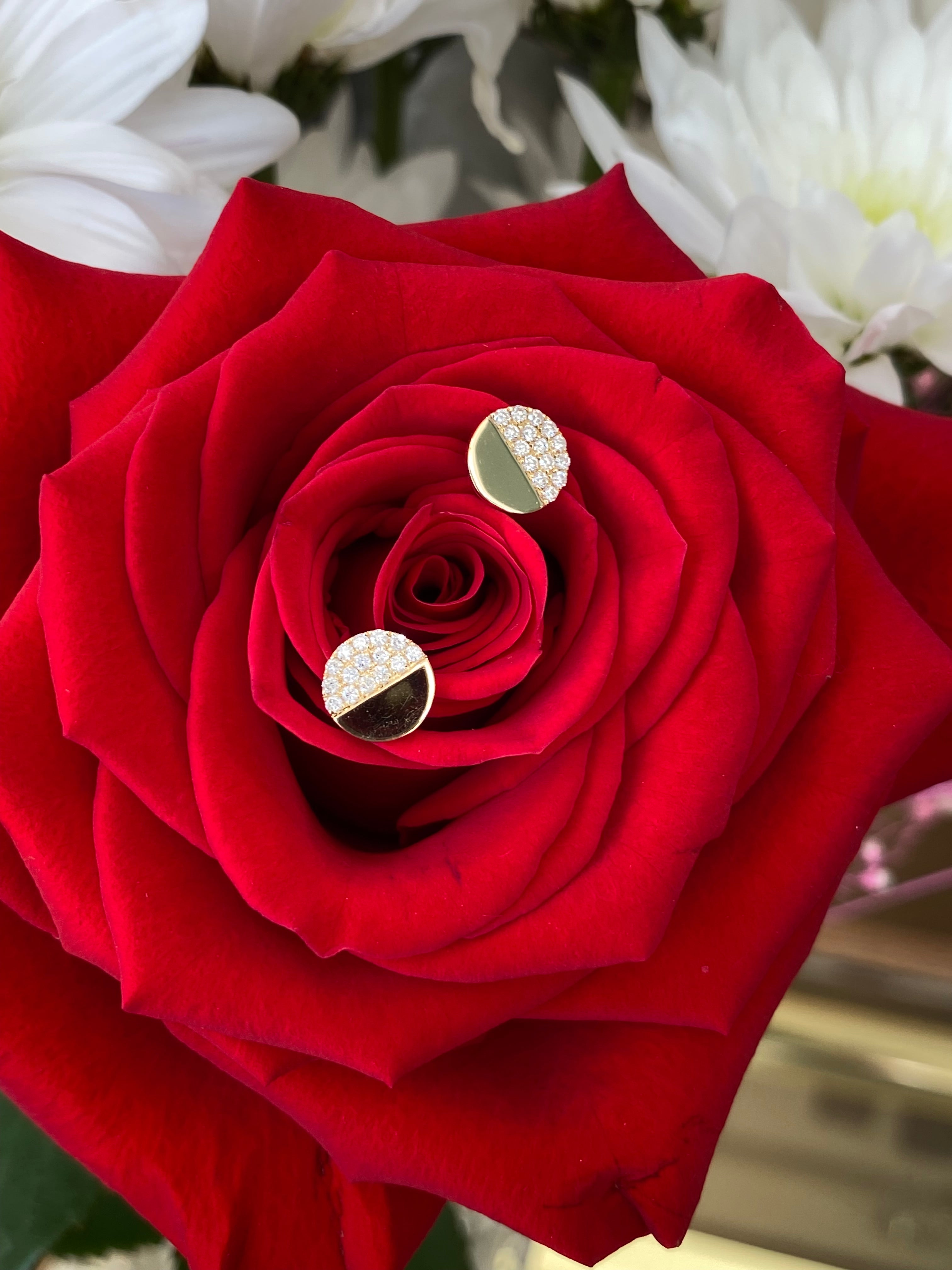 Half & Half Gold/Diamond Pavé Disk Earrings