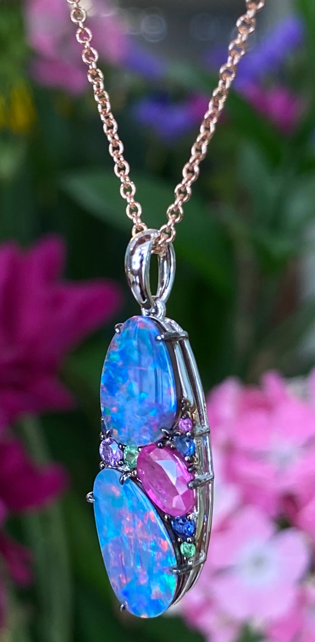 Opal Sapphire & Garnet Necklace