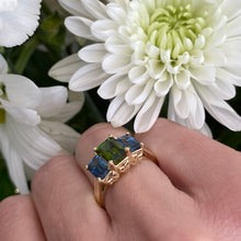 Load image into Gallery viewer, *On The Rocks* Green Tourmaline & Blue Sapphire Cocktail Ring in Yellow Gold 🍹