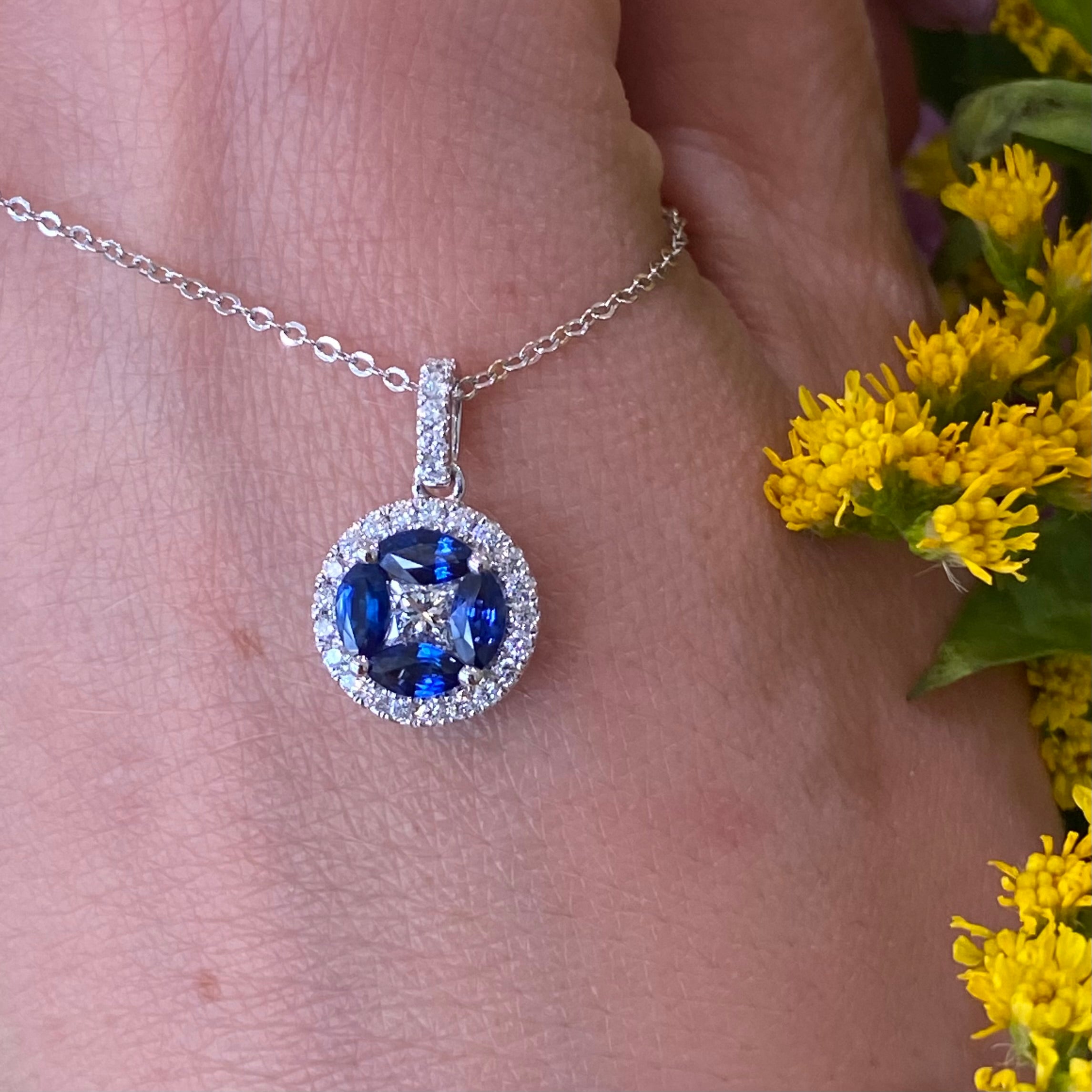 Sapphire and Diamond Necklace in White Gold