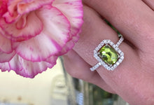 Load image into Gallery viewer, Peridot And Diamond Halo Ring