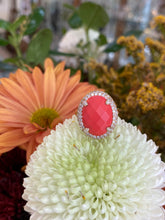 Load image into Gallery viewer, Coral & Diamond Halo Yellow Gold Ring