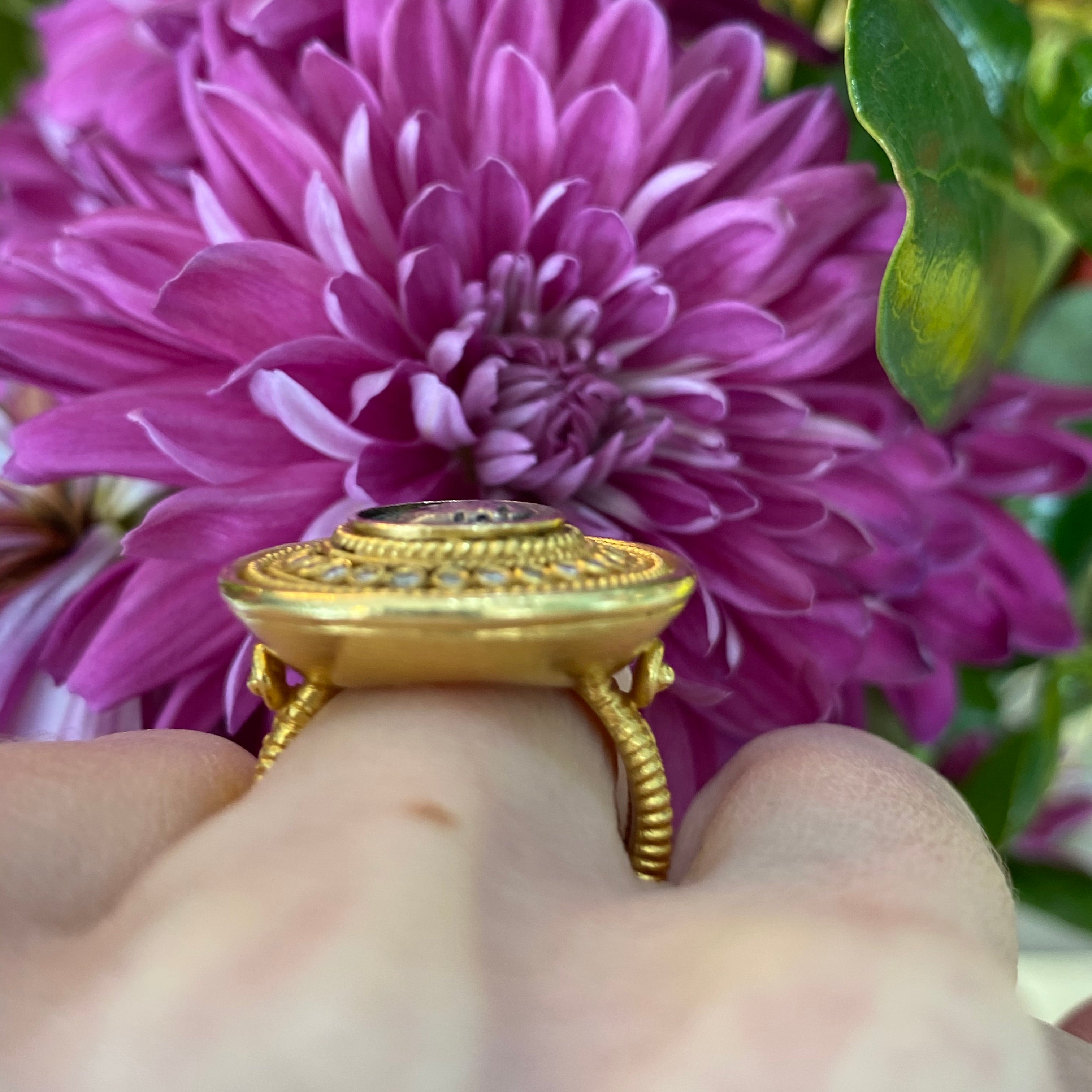 Vintage Statement Diamond Coin Ring in 18K Yellow Gold