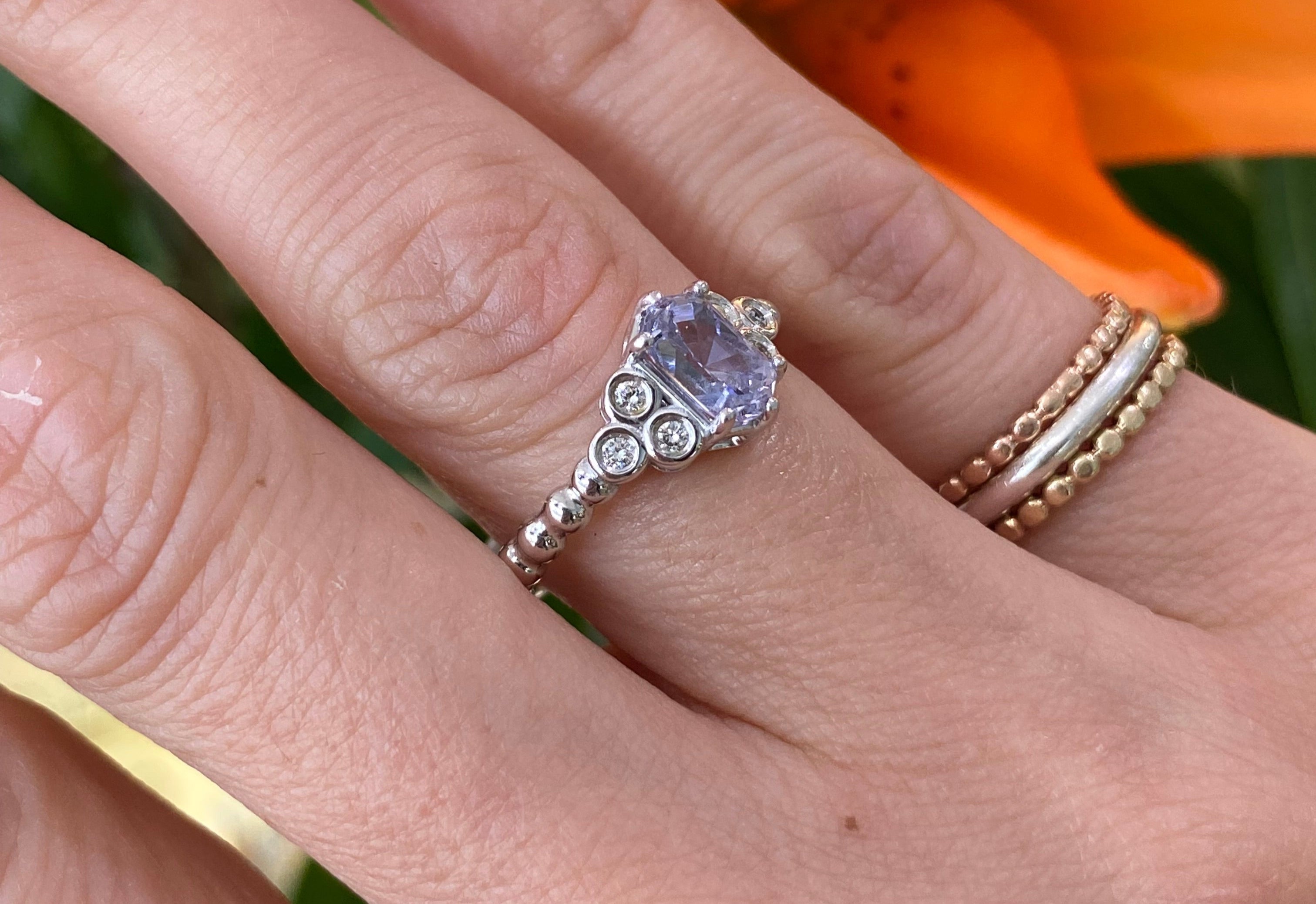 Lavender Sapphire and Round Diamond Ring