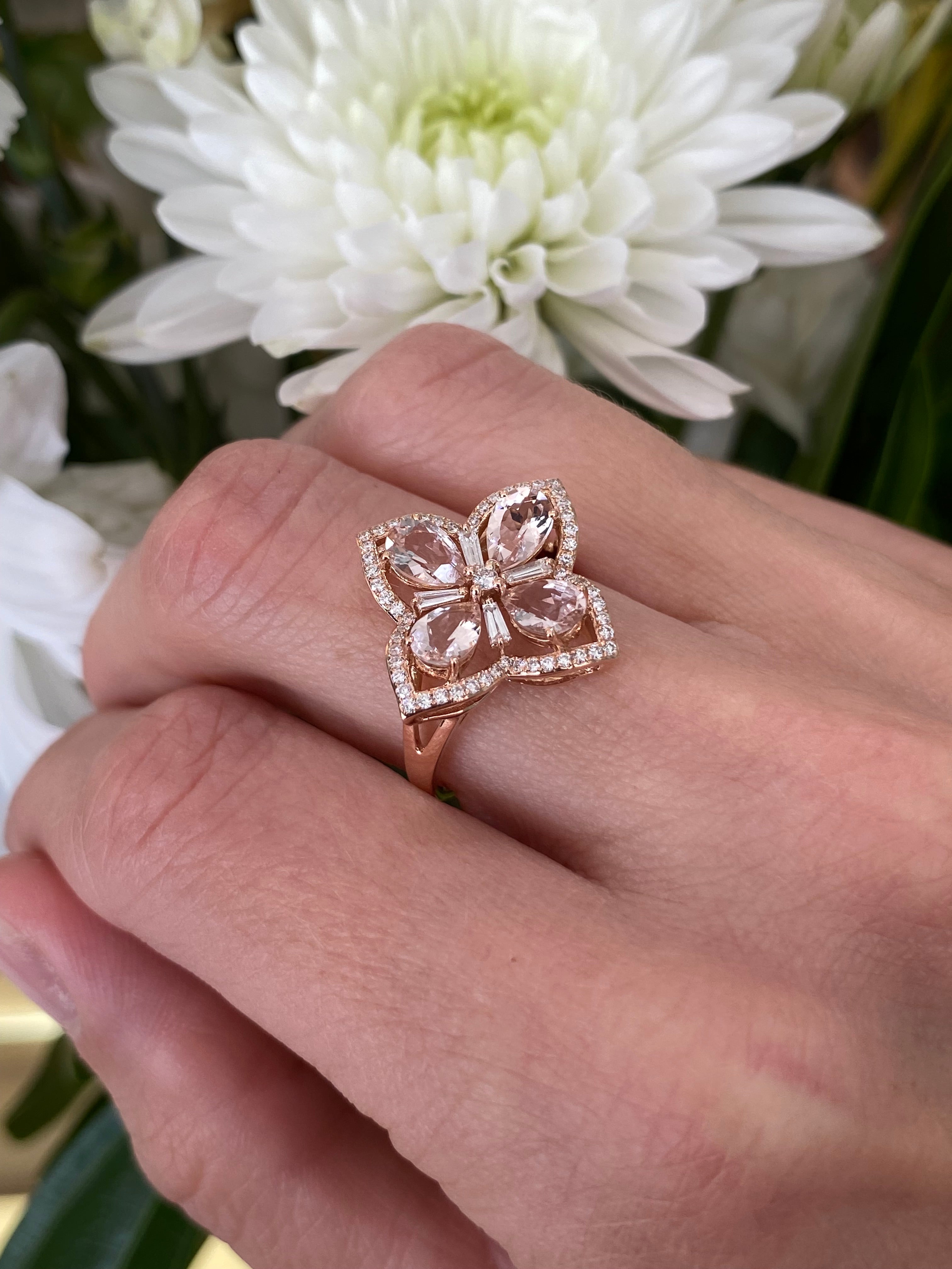 Rosé Clover Morganite and Diamond Ring