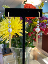 Load image into Gallery viewer, Diamond & Pearl Drop Tassel Earrings