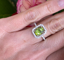 Load image into Gallery viewer, Peridot And Diamond Halo Ring