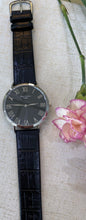 Load image into Gallery viewer, Black Dial Silver Toned Leather Watch