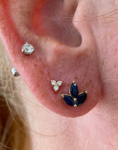 Three Stone Marquis Sapphire Flower Earrings