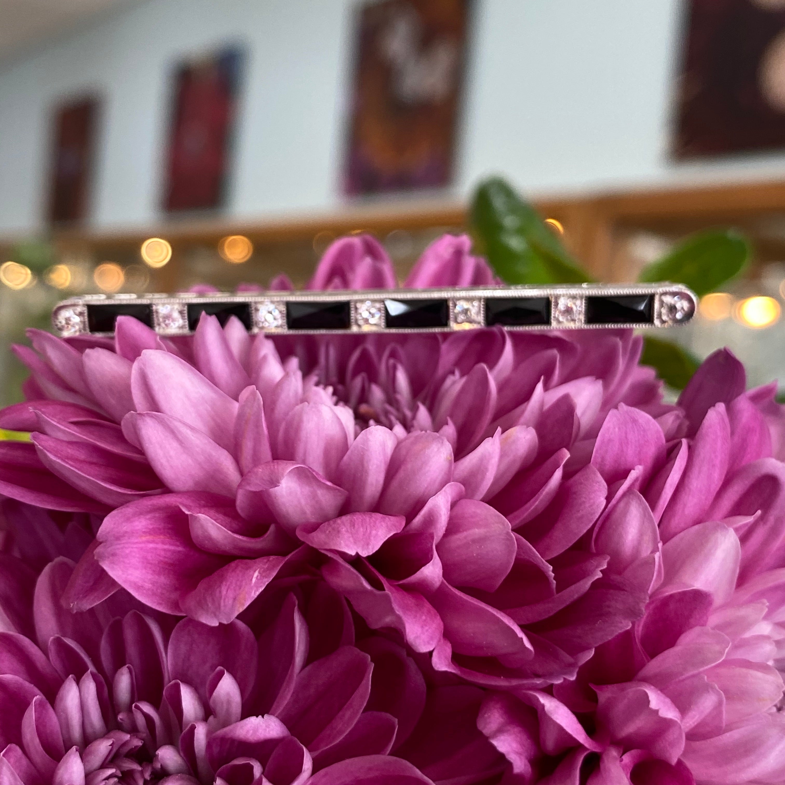 Art Deco Black & White Bar Brooch