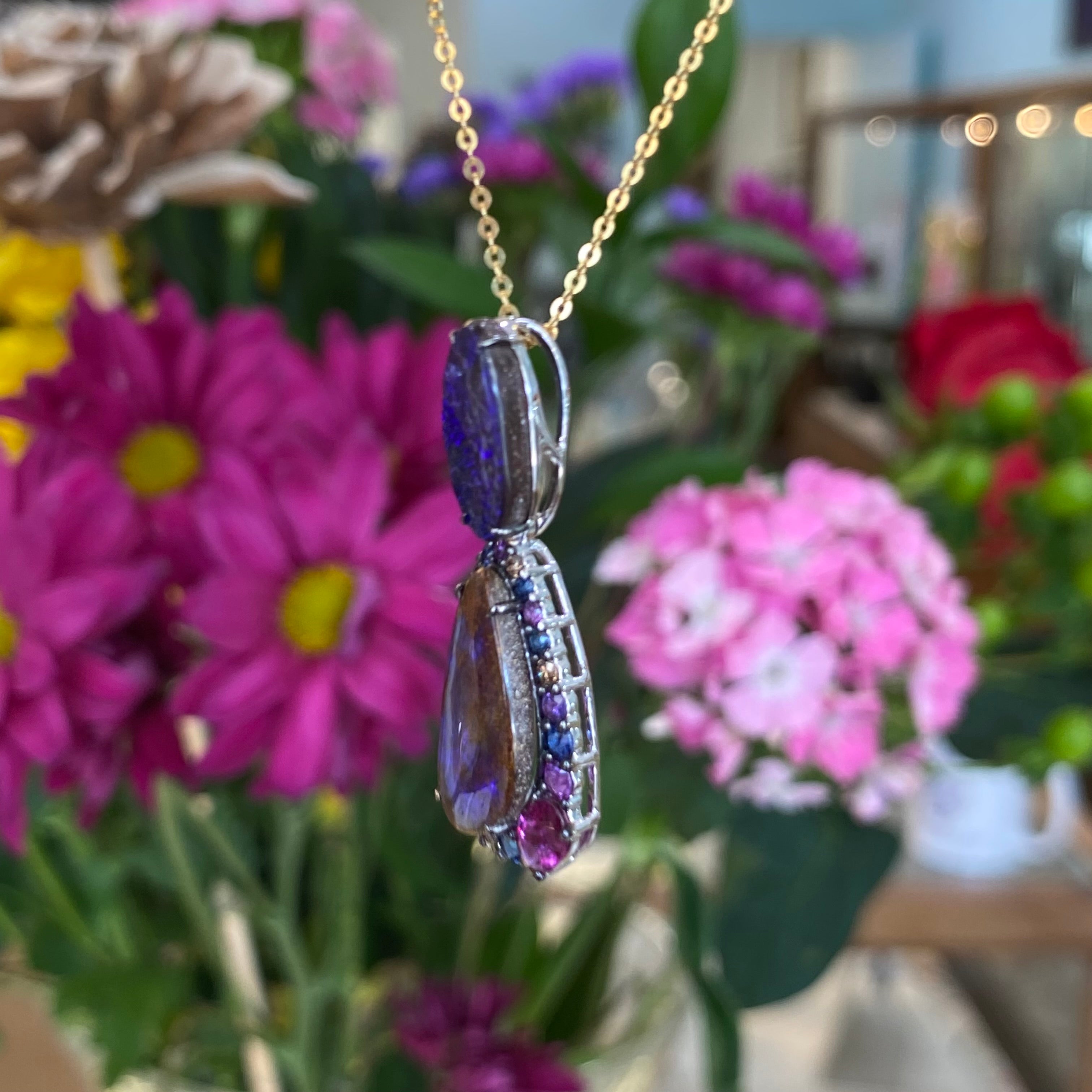 Opal Sapphire & Diamond Necklace