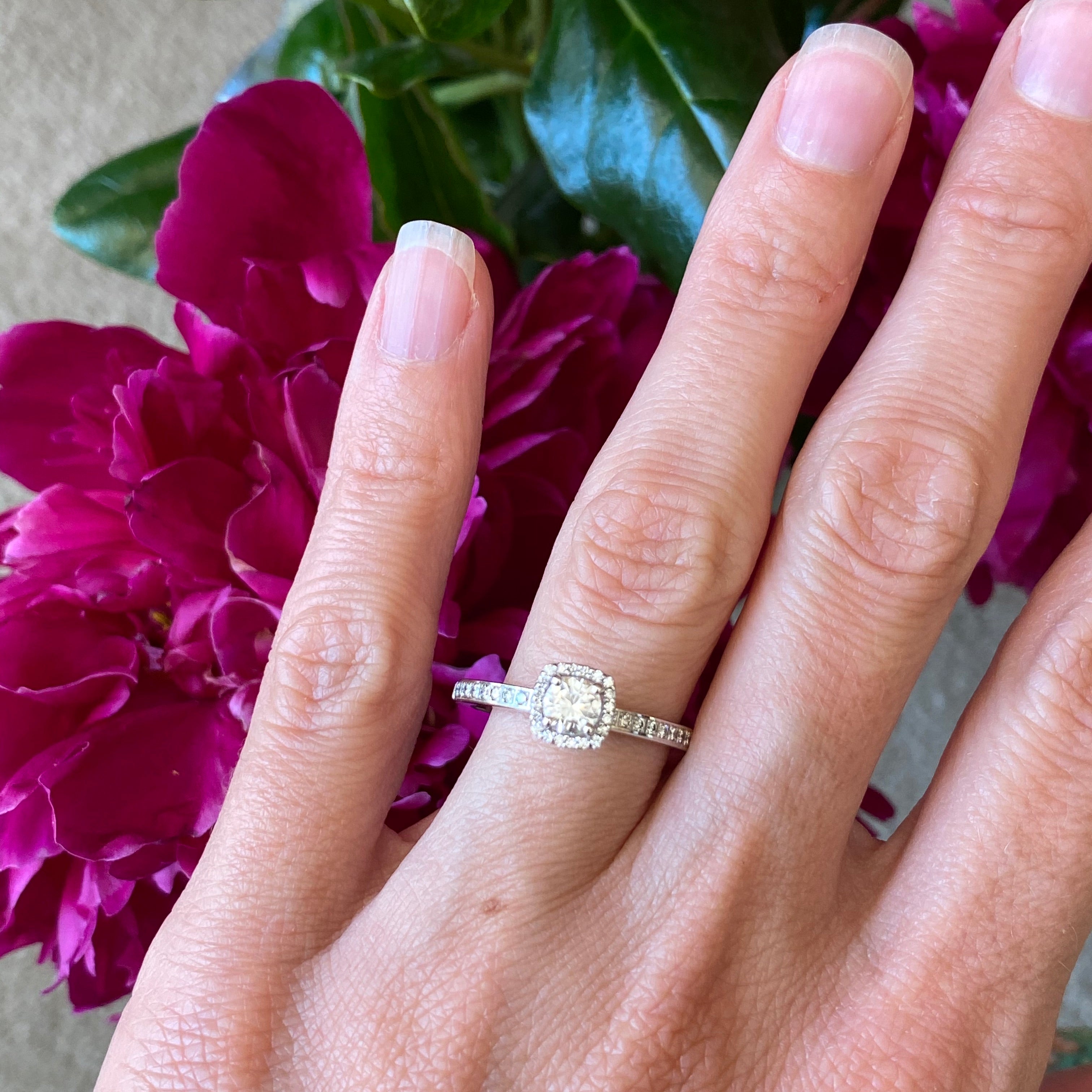 Cushion Shaped Halo Round Diamond Engagement Ring