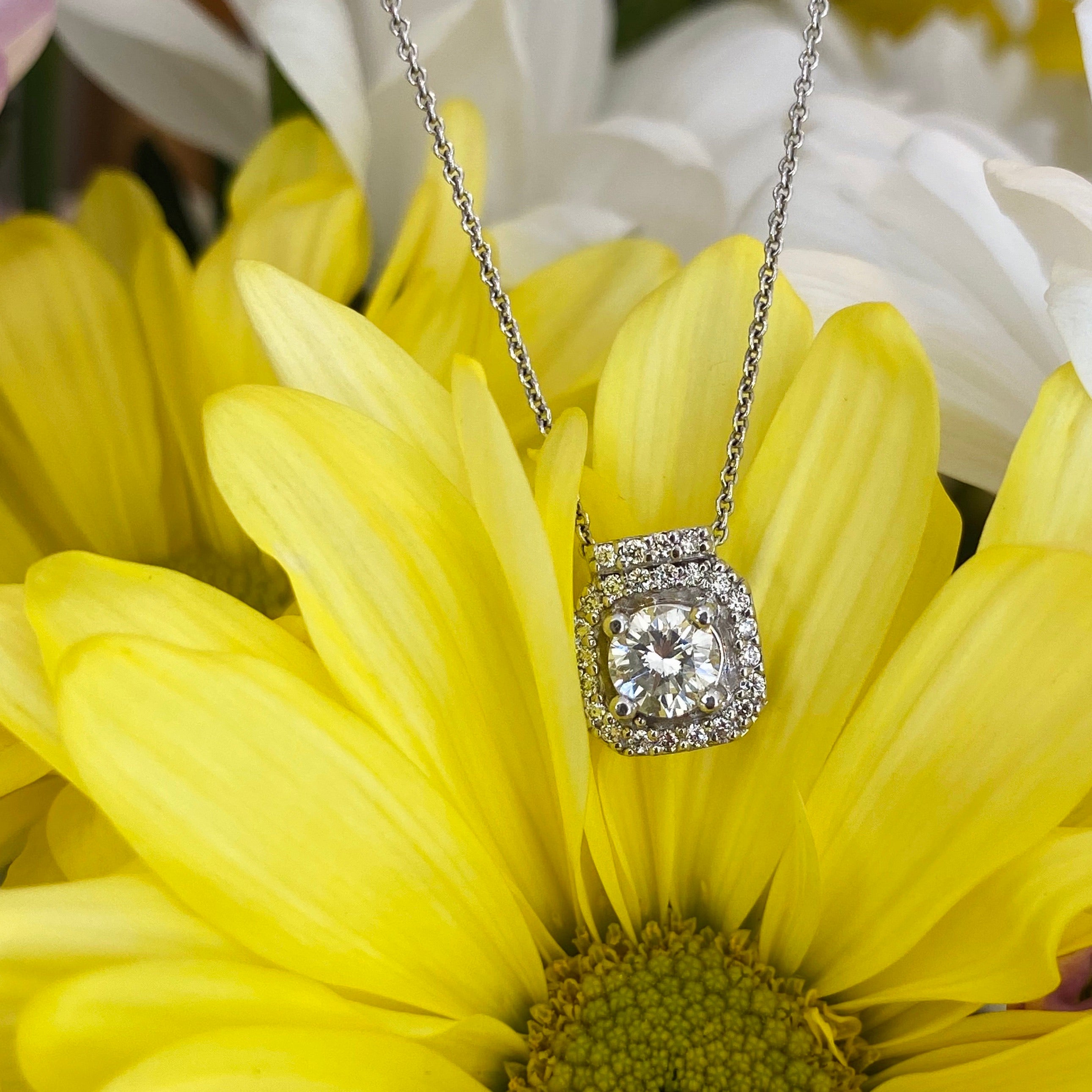 Diamond Square Halo Necklace