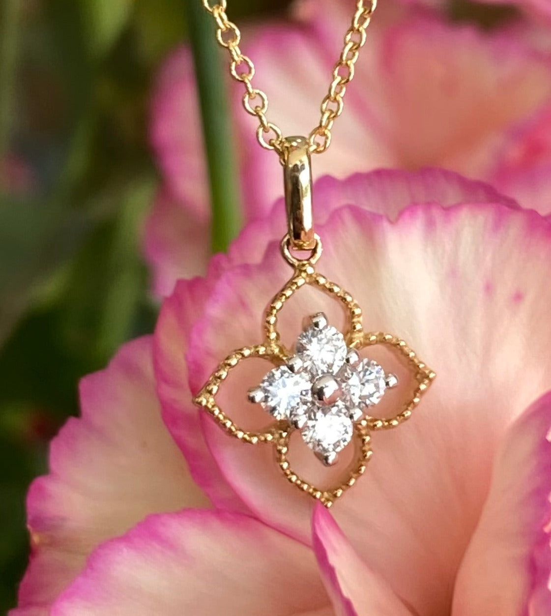 Beaded Bloom Diamond Flower Necklace