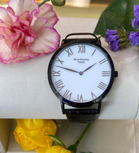 Load image into Gallery viewer, White Dial Black Toned Black Leather Watch