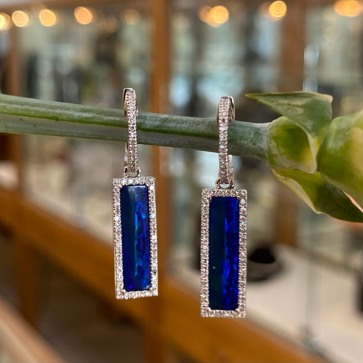 Elegant Opal & Diamond Drop Earrings