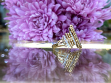Load image into Gallery viewer, Retro Style Diamond Stick Ring in Yellow and White Gold
