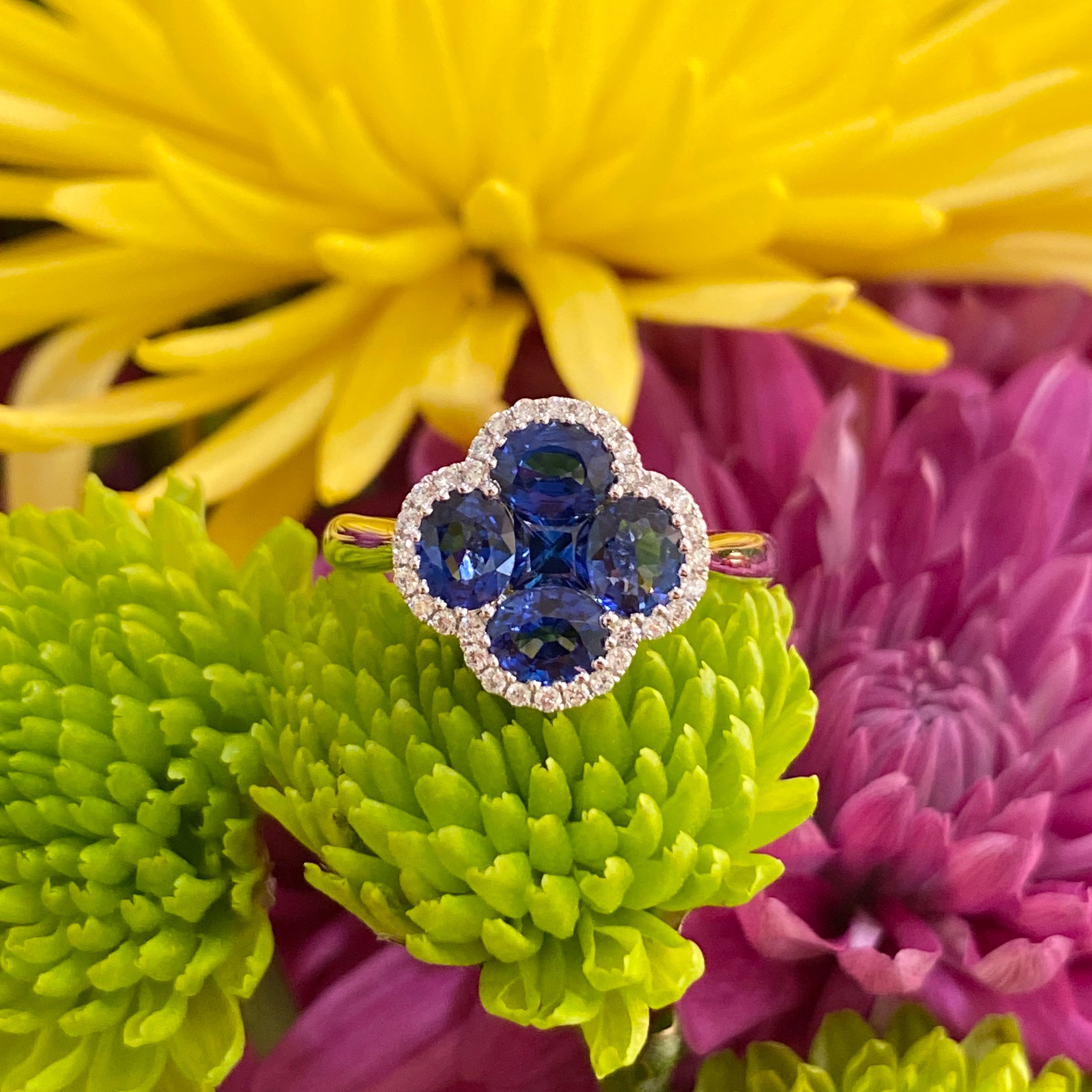 Sapphire & Diamond Clover Shaped Ring