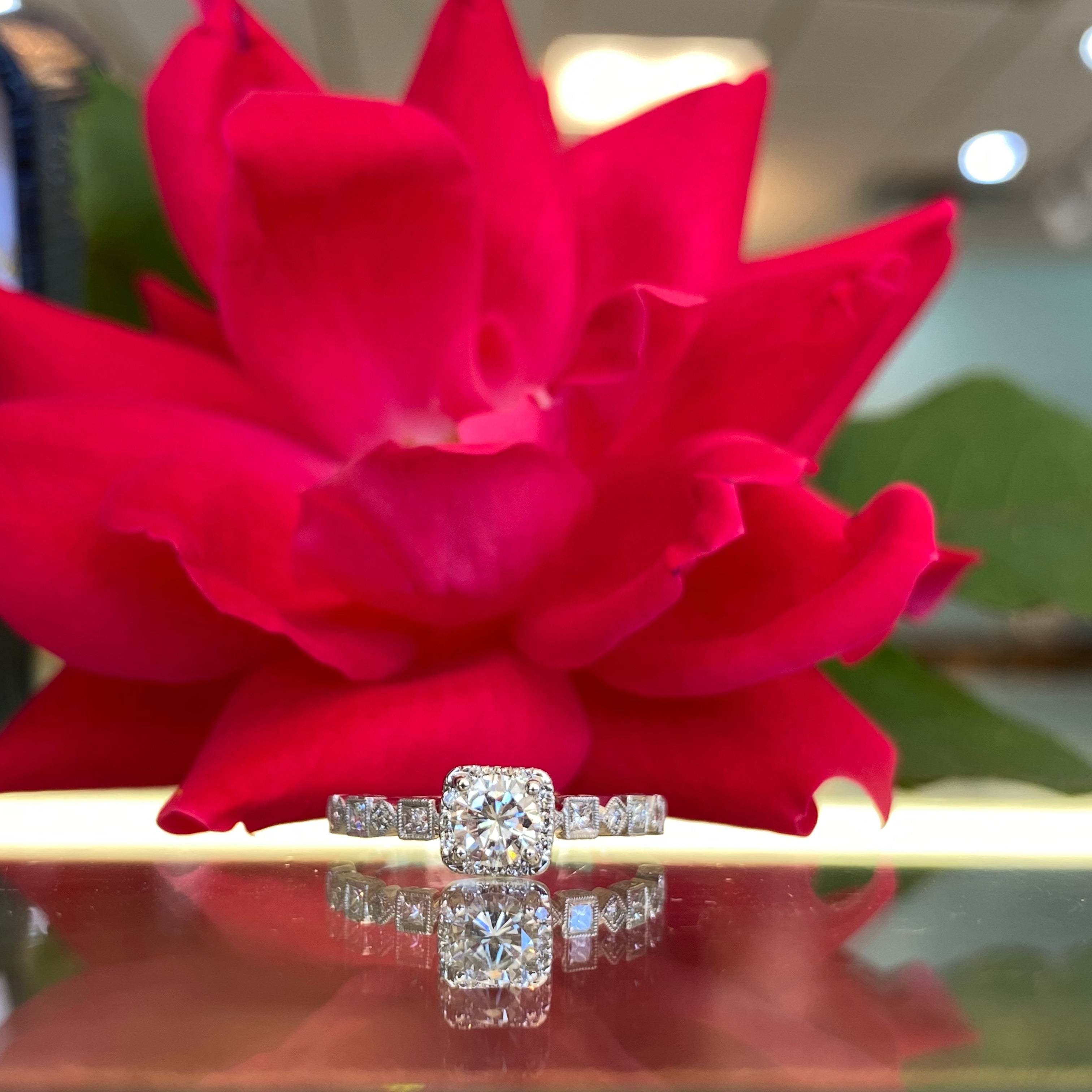 Unique Round Cushion Sahped Halo Engagement Ring