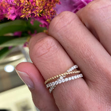 Load image into Gallery viewer, Diamond Beaded Criss-Cross Ring in Yellow Gold