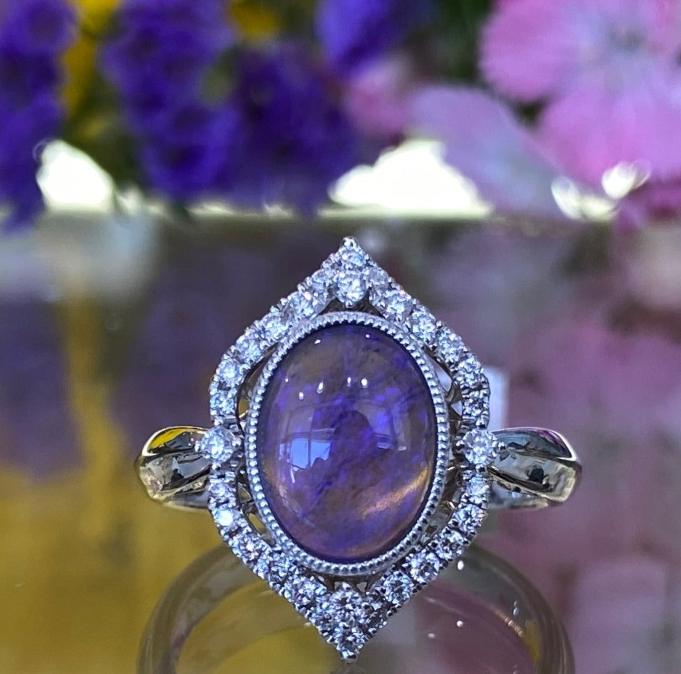 Purple Opal Vintage Inspired Halo Ring
