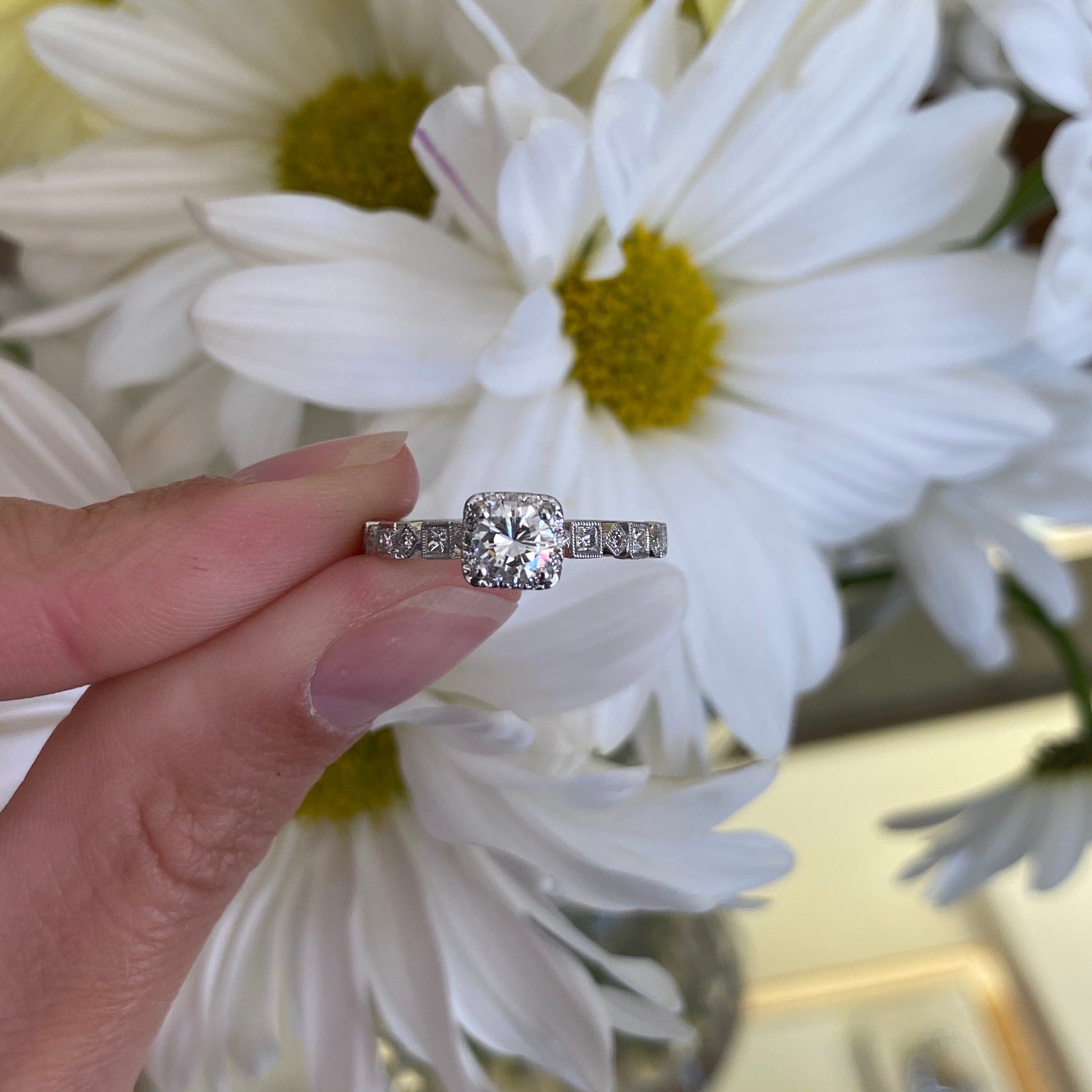 Unique Round Cushion Sahped Halo Engagement Ring