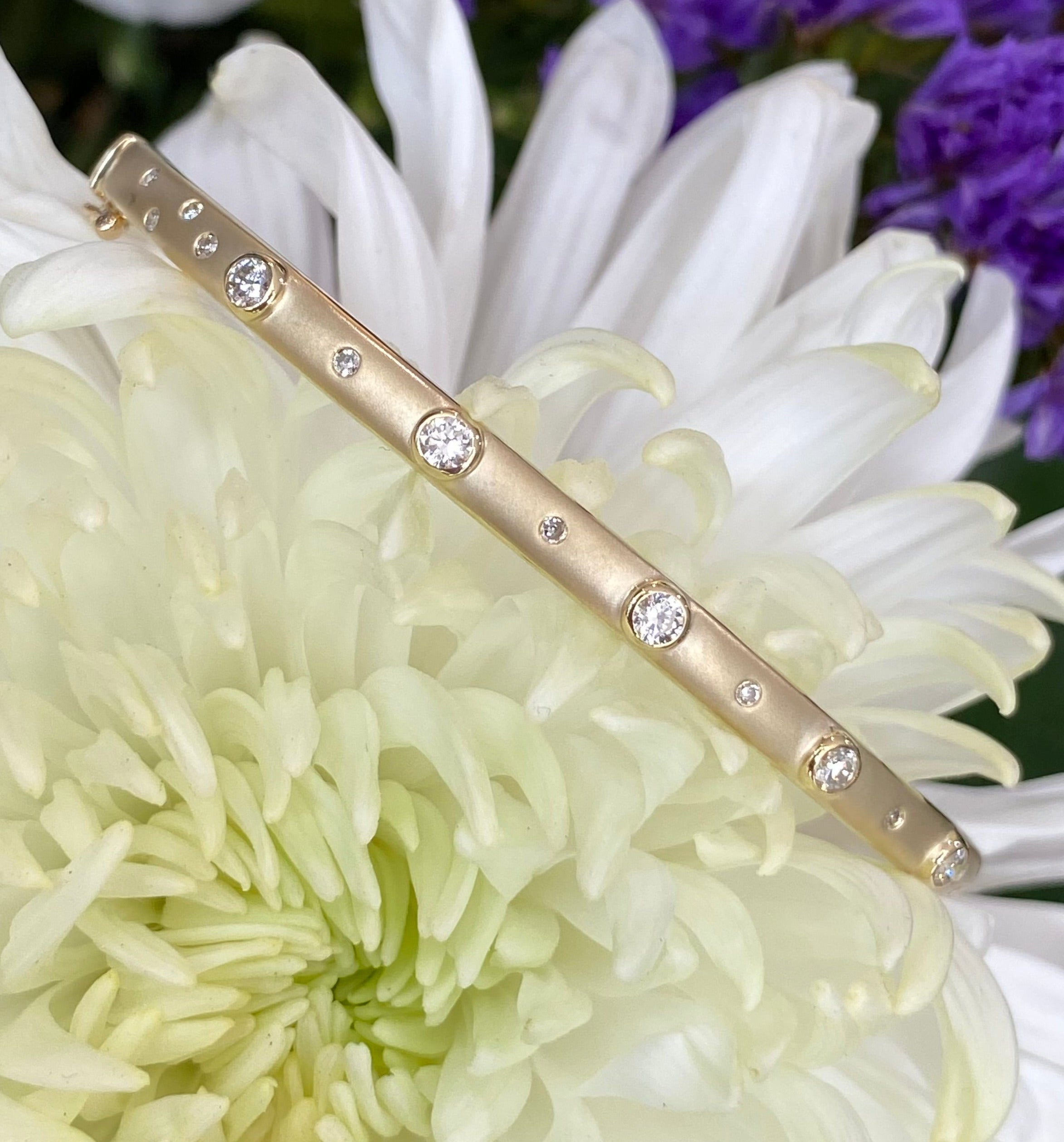 Diamond & Gold Satin Finish Bangle Bracelet