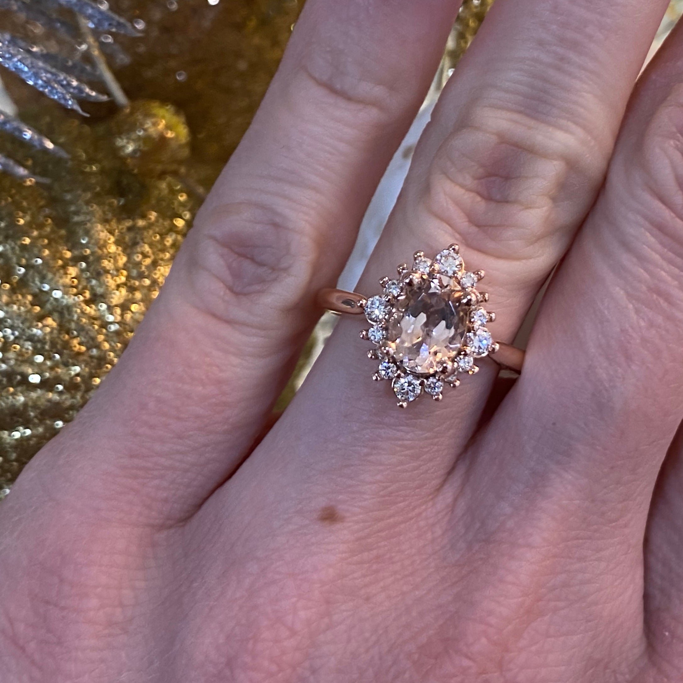 Morganite and Diamond Ring in Rose Gold