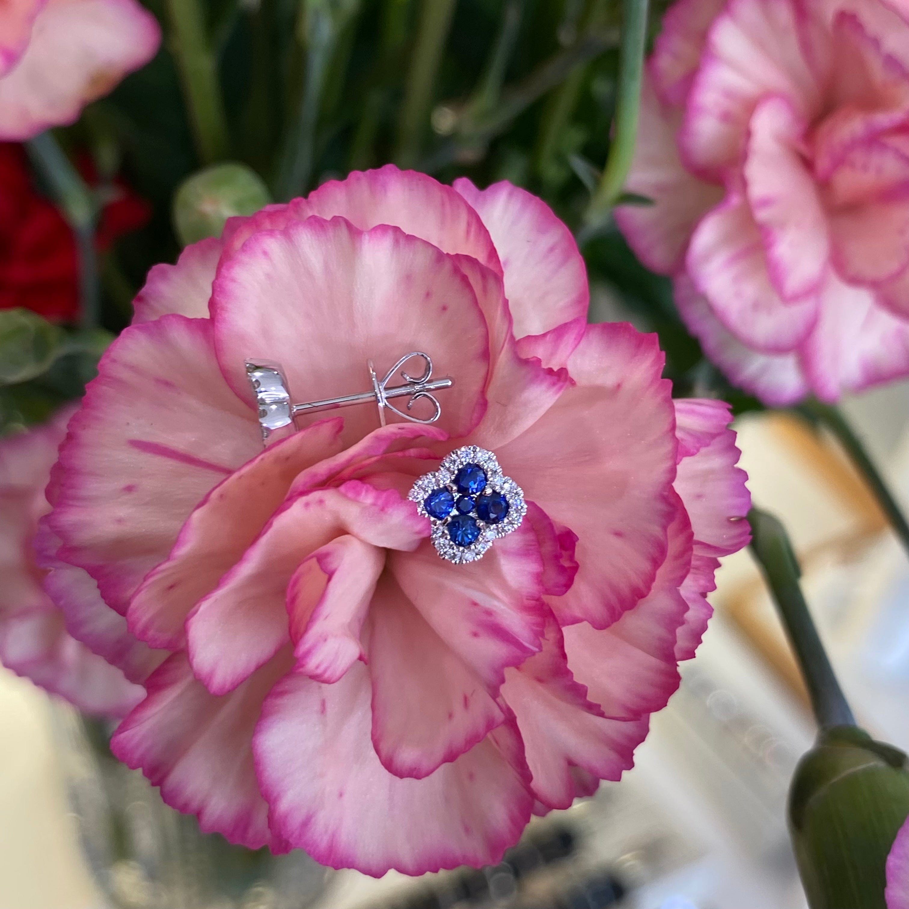 Clover Sapphire and Diamond Stud Earrings
