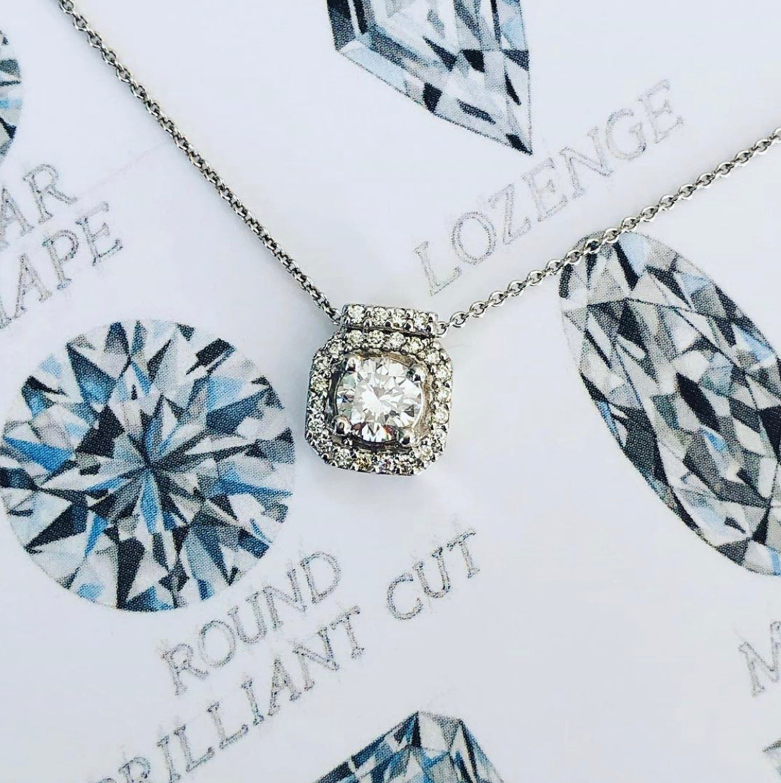 Diamond Square Halo Necklace
