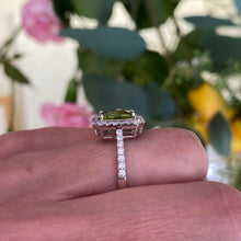 Load image into Gallery viewer, Peridot And Diamond Halo Ring
