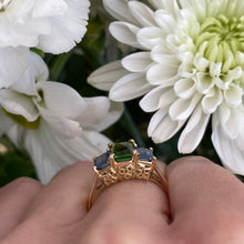 Load image into Gallery viewer, *On The Rocks* Green Tourmaline &amp; Blue Sapphire Cocktail Ring in Yellow Gold 🍹
