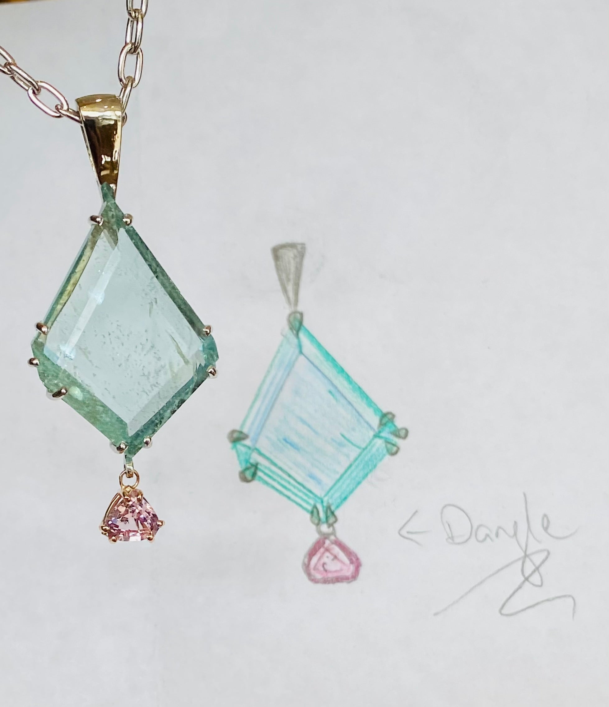 Aquamarine & Pink Sapphire Necklace